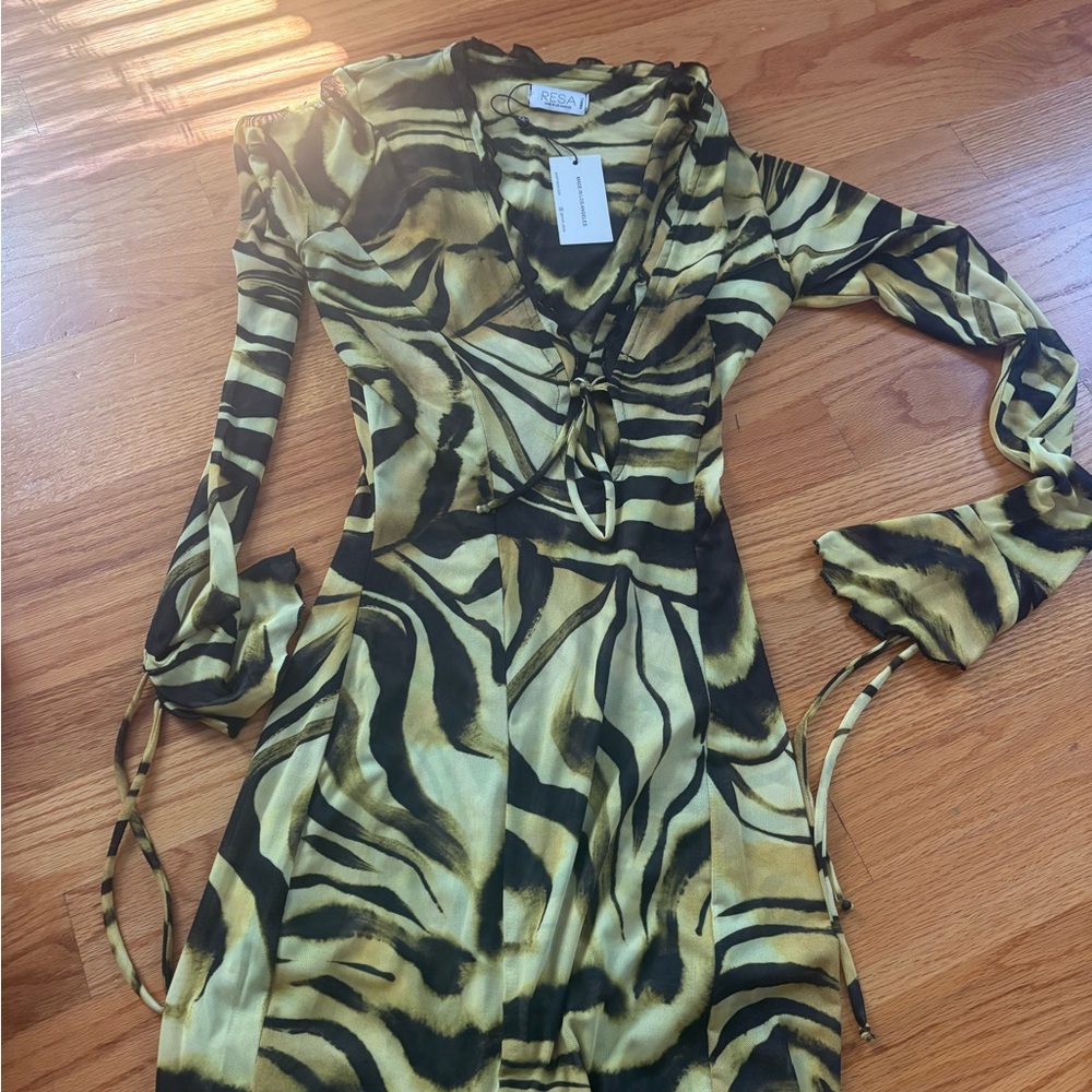 RESA Yellow and Black Tiger-Print Long-Sleeve Wrap Dress
